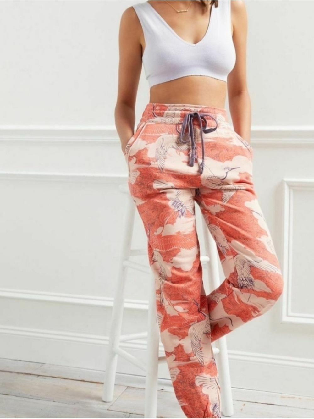 Daily Practice Anthropologie Camilla Knit Jogger Sweatpants Crane/Cloud Print